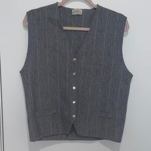 100% Wool Vintage Striped Gray Vest with Button Closure